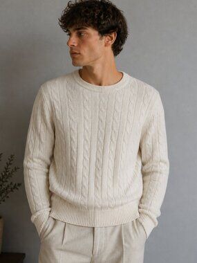 IZOD Cable Knit Sweater Cream Ivory Vintage Style Men’s Size M Classic Preppy